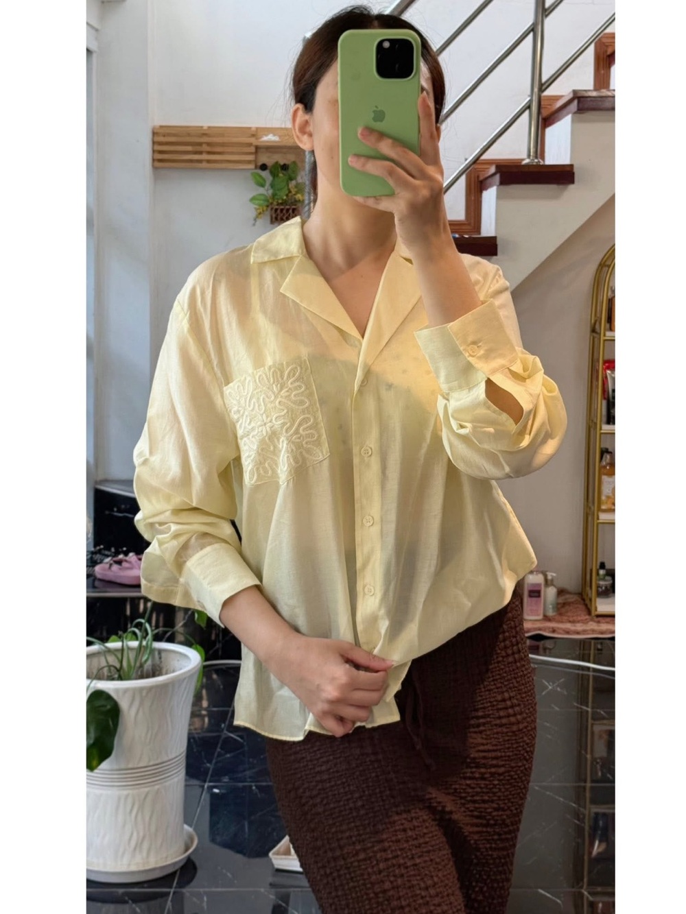 Zara embroidered shirt - butter yellow